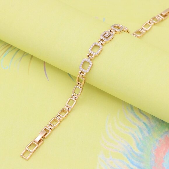 "Elegant Rose Gold Bracelet with Paved Square Links, 7.5 Inch, XPBL0896 - Picture 3 of 12